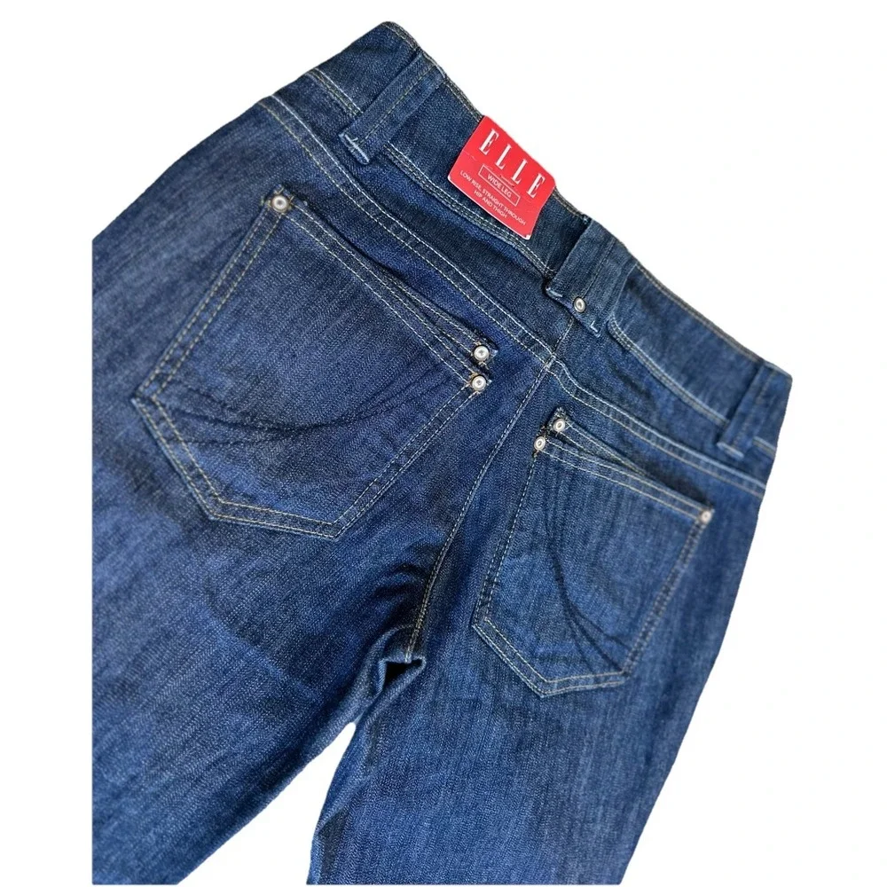 NWT ELLE Capri Denim Jeans‎ Women's Size 2 Low Rise Whisker Dark Wash Wide Leg